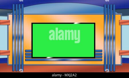 Blu e arancione tonica studio TV sfondo con greenscreen Foto Stock