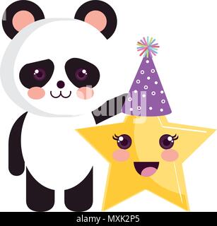 Simpatico orso panda con star kawaii caratteri Illustrazione Vettoriale