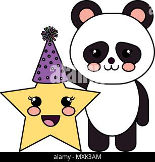 Simpatico orso panda con star kawaii caratteri Illustrazione Vettoriale