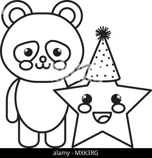 Simpatico orso panda con star kawaii caratteri Illustrazione Vettoriale