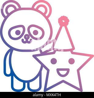 Simpatico orso panda con star kawaii caratteri Illustrazione Vettoriale