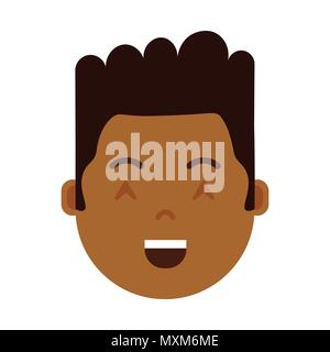 Ragazzo africano testa personaggio emoji icona con emozioni facciali, avatar carattere, l'uomo faccia soddisfatti con diverse emozioni maschio concetto. design piatto. Illustrazione Vettoriale