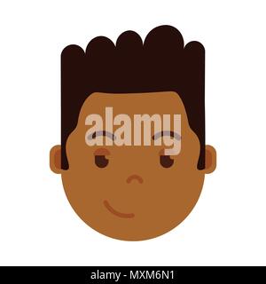 Ragazzo africano testa personaggio emoji icona con emozioni facciali, avatar carattere, uomo furbo faccia con diverse emozioni maschio concetto. design piatto. Illustrazione Vettoriale