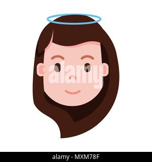 Testa di ragazza gli Emoji con emozioni facciali, avatar carattere, donna nimbus faccia con diverse emozioni femmina concetto. design piatto. Illustrazione Vettoriale