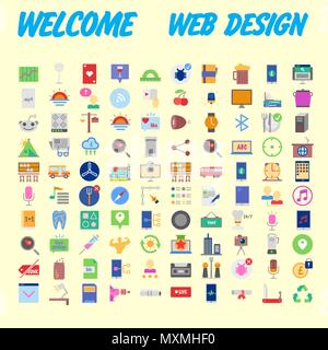 100 icone universali per il web design su diversi argomenti. Illustrazione Vettoriale Illustrazione Vettoriale