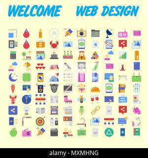 Set di 100 isolato moderno minimale semplice ed elegante icone colorate. Illustrazione Vettoriale Illustrazione Vettoriale