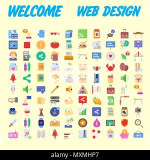 Set di 100 isolato moderno minimale semplice ed elegante icone colorate. Illustrazione Vettoriale Illustrazione Vettoriale