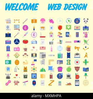 Set di 100 isolato moderno minimale semplice ed elegante icone colorate. Illustrazione Vettoriale Illustrazione Vettoriale