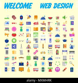 Set di 100 isolato moderno minimale semplice ed elegante icone colorate. Illustrazione Vettoriale Illustrazione Vettoriale