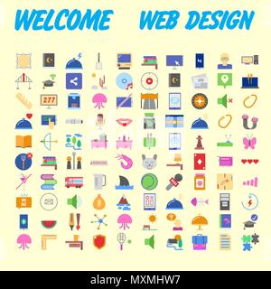 Set di 100 isolato moderno minimale semplice ed elegante icone colorate. Illustrazione Vettoriale Illustrazione Vettoriale