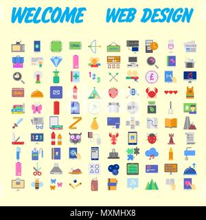 Set di 100 isolato moderno minimale semplice ed elegante icone colorate. Illustrazione Vettoriale Illustrazione Vettoriale