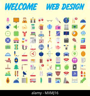 Set di 100 isolato moderno minimale semplice ed elegante icone colorate. Illustrazione Vettoriale Illustrazione Vettoriale