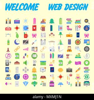 Set di 100 isolato moderno minimale semplice ed elegante icone colorate. Illustrazione Vettoriale Illustrazione Vettoriale