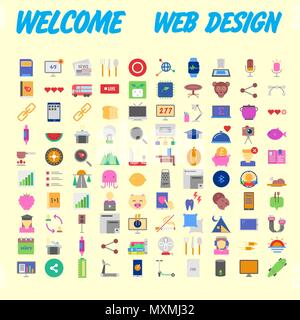 Set di 100 isolato moderno minimale semplice ed elegante icone colorate. Illustrazione Vettoriale Illustrazione Vettoriale