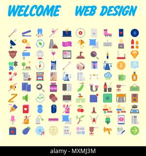 Set di 100 isolato moderno minimale semplice ed elegante icone colorate. Illustrazione Vettoriale Illustrazione Vettoriale