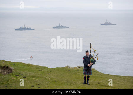 Servizio per la riconsacrazione del monumento americano a Mull of Oa in Mull of Oa su Islay. Dotato di: atmosfera dove: Islay, Regno Unito quando: 04 maggio 2018 Credit: Euan ciliegio/WENN Foto Stock