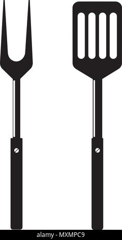 BBQ grill o icona strumenti. Forcella di barbecue con la spatola. Nero semplice silhouette. Il modello Symbol Logo. Illustrazione Vettoriale design piatto. Isolato su bianco Illustrazione Vettoriale