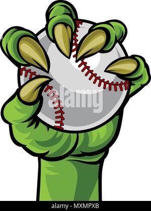 Artiglio Monster mano che tiene una palla da baseball Illustrazione Vettoriale