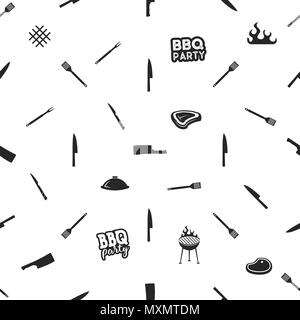 Tematiche barbecue dal design semplice. Modello di barbecue per barbecue estivo stampe su qualsiasi identità, abbigliamento, abbigliamento. Dotata di utensile da cucina, carne, tipografia elementi. Vettore di stock Illustrazione Vettoriale