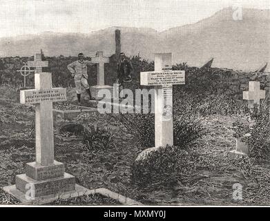 Ufficiali britannici' tombe che sono caduti nella battaglia di Majuba Hill. Sud Africa 1896. Il Illustrated London News Foto Stock