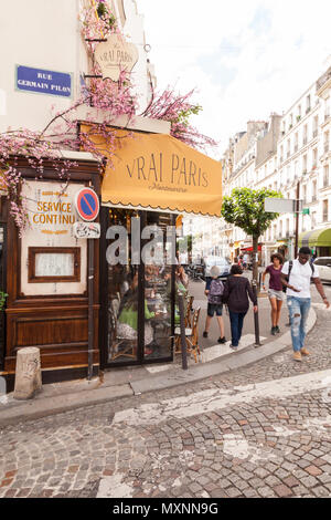 Vrai Paris ristorante, 33 Rue des Abbesses, 75018 Parigi, Francia e d'Europa. Foto Stock