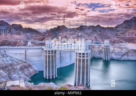 La diga di Hoover e il fiume Colorado vicino a Las Vegas, Nevada. Foto Stock