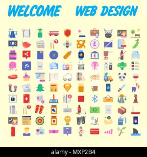 Semplice insieme di vettore di linea piatta icone. Contiene le icone come Business, Marketing bancario commerciale E-commerce tecnologia SEO Medical Education Web svil Illustrazione Vettoriale