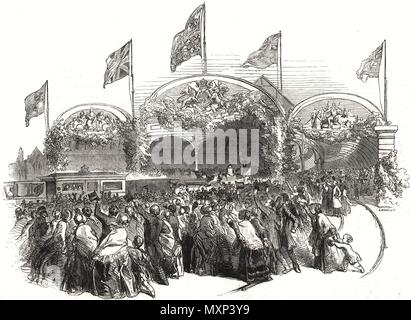 La regina Victoria presso la Grande Stazione Centrale di Newcastle-upon-Tyne 1850. Il Illustrated London News Foto Stock