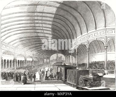La regina Victoria presso la grande stazione centrale di Newcastle-upon-Tyne 1850. Il Illustrated London News Foto Stock