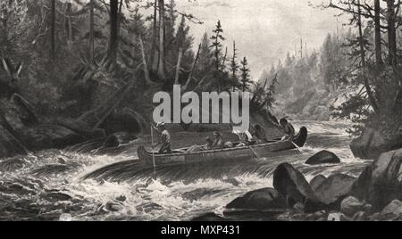 Shooting the Rapids. St Lawrence. Nativi indiani americani in canoe 1894. Il Illustrated London News Foto Stock