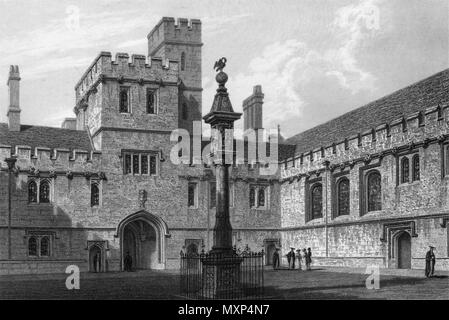 Il quadrangolo del Corpus Christi College di Oxford, da John Le Keux 1837 stampare Foto Stock