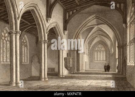 Interno del St Peter-nel-oriente chiesa, Oxford, da John Le Keux 1837 stampare Foto Stock