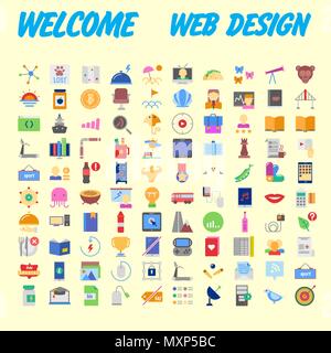 Icone online store. Set di base in uno stile piatto. multicolor sulla placchetta del colore. Illustrazione Vettoriale Illustrazione Vettoriale