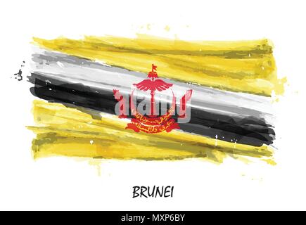 Realistica la pittura ad acquerello bandiera del Brunei . Vector . Illustrazione Vettoriale