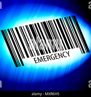 Emergency - codice a barre con sfondo blu Foto Stock