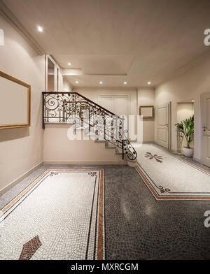 Sala con pavimento a mosaico in luxury mansion , scale Foto Stock