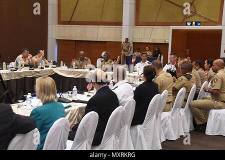 I delegati della conferenza degli eserciti americani prendere un voto durante una conferenza specializzata sui diritti dell'uomo. La Repubblica Dominicana esercito ha ospitato l'evento in Punta Cana da nov. 28 dic. 2. La conferenza ha lo scopo è stato quello di sviluppare una guida sulle norme e i principi dei diritti umani durante un aiuto in caso di catastrofe o di assistenza umanitaria missione dove le nazioni partner aiuterà il paese interessato. (U.S. Esercito foto di Sgt. 1. Classe Matthew Graham) Foto Stock