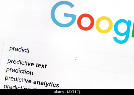 Computer screenshot: predittiva del testo in una casella di ricerca Foto Stock