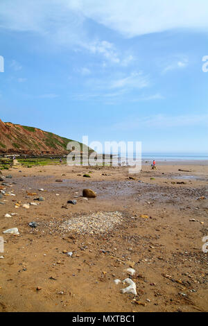 Filey North Yorkshire Regno Unito 1 giugno 2018 vista di Filey brigg e carr naze dalla spiaggia - EDITORIALE Foto Stock