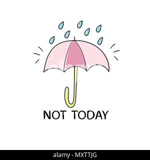 Disegnata a mano poster con ombrellone e le gocce di pioggia su sfondo bianco. Vettore Illustrazione Vettoriale
