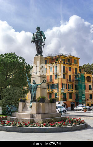 SANTA MARGHERITA LIGURE, 12 marzo 2018: Monumento a Vittorio Emanuele II a Santa Margherita Ligure, Italia. Monumento al primo re di un regno Italia wa Foto Stock