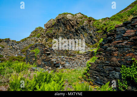 Un cottage in rovina tra la cava di ardesia a Easdale isola, la più piccola permanentemente abitata isola delle Ebridi Interne, Scozia. Parte del Foto Stock