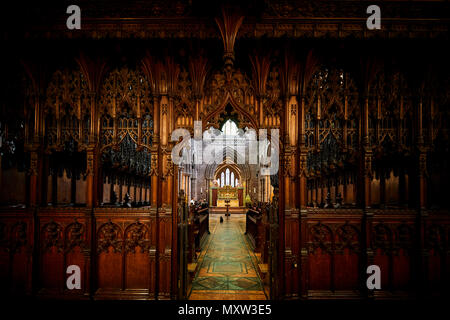 Landmark Romanico Gotico interior Chester Cathedral, Cheshire, Inghilterra, grado che ho elencato la attrazione turistica nel centro della città, Foto Stock