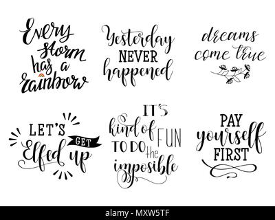 Set di vettore di ispirazione e motivazionale di scritte per biglietti di auguri, decorazione, poster e stampe. Disegnata a mano tipografia gli elementi di design. Illustrazione Vettoriale