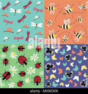 Insetti seamless pattern impostato Illustrazione Vettoriale