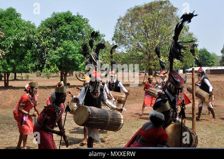 India Orissa, Chhattisgarh, area Muria, Bison tribù avvisatore acustico Foto Stock