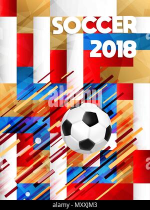Soccer poster per la Russia world cup 2018 special match game. Sport event illustrazione con 3d realistica sfera di calcio. EPS10 vettore. Illustrazione Vettoriale