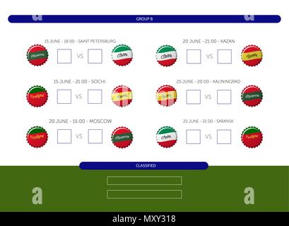 Campionato di calcio 2018 - Programma partite GRUPPO B - Info vettore grafico Illustrazione Vettoriale