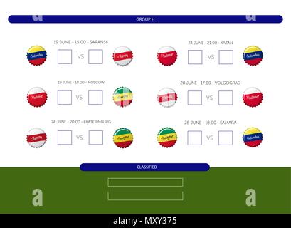 Campionato di calcio 2018 - Programma partite GRUPPO H - Info vettore grafico Illustrazione Vettoriale