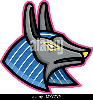 Icona di mascotte illustrazione della testa di Anubi, un antico egizio dio Animale dell aldilà raffigurato come un uomo con una testa di cane di cane o jackal visto f Illustrazione Vettoriale